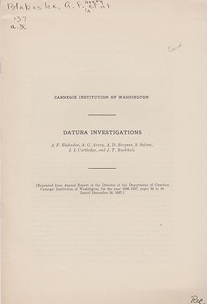 Imagen del vendedor de Datura Investigations by Blakeslee, A.F.; Avery, A.G.; Bergner, A.D.; Satina, S.; Cartledge, J.L.; and Buchholz, J.T. a la venta por Robinson Street Books, IOBA