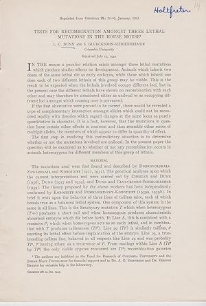 Imagen del vendedor de Tests for Recombination Amongst Three Lethal Mutations in the House Mouse by Dunn, L.C. and Gluecksohn-Schoenheimer, S. a la venta por Robinson Street Books, IOBA