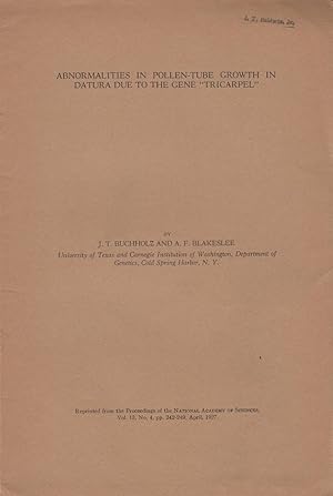 Imagen del vendedor de Abnormalities in Pollen-Tube Growth in Datura due to the Gene "Tricarpel" by Buchholz, J.T. and Blakeslee, A.F. a la venta por Robinson Street Books, IOBA