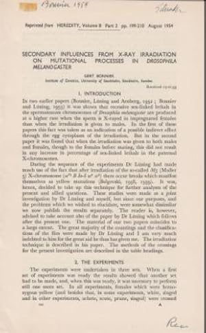 Seller image for Secondary Influences From X-Ray Irradiation On Mutational Processes In Drosophila Melanogaster by Bonnier, Gert for sale by Robinson Street Books, IOBA