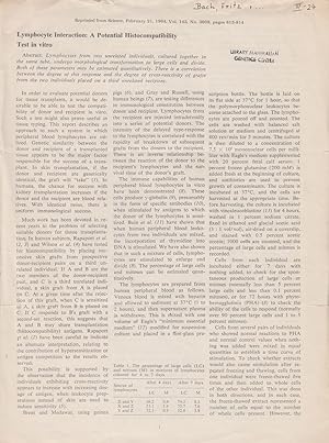 Imagen del vendedor de Lymphocyte Interaction: A Potential Histocompatibility Test in vitro by Bach, Fritz., Hirschhorn, Kurt. a la venta por Robinson Street Books, IOBA