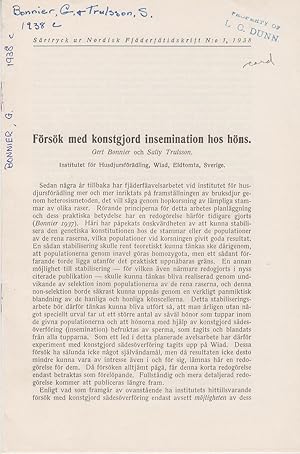 Imagen del vendedor de Forsok med konstgjord insemination hos hons. by Bonnier, Gert Trulsson, Sally a la venta por Robinson Street Books, IOBA