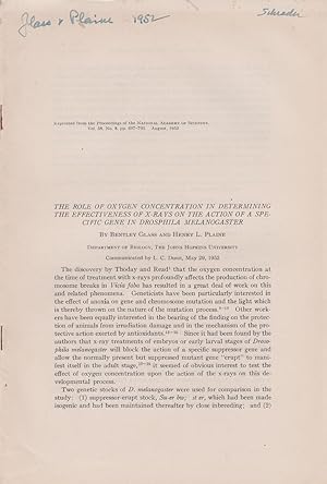 Imagen del vendedor de The Role Of Oxygen Concentration In Determining The Effectiveness Of X-Rays On The Action Of A Specific Gene In Drosphila Melanogaster by Glass, Bemtley and Plaine, Henry L. a la venta por Robinson Street Books, IOBA