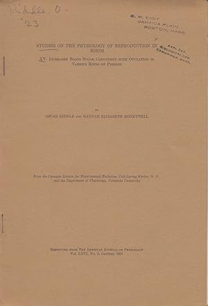 Seller image for Studies On The Physiology Of Reproduction In Birds XV. Increased Blood Sugar Coincident With Ovulation In Various Kinds Of Pigeons by Riddle, Oscar., Honeywell, Hannah. E. for sale by Robinson Street Books, IOBA