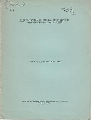 Seller image for Is the Manoilov Reaction a Better Test for Metabolic Level than for Sex? by Riddle, Oscar; Reinhart, Warren H. for sale by Robinson Street Books, IOBA