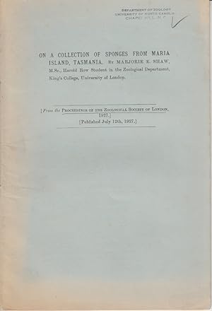 Seller image for On A Collection of Sponges from Maria Island, Tasmania by Shaw, Marjorie E. for sale by Robinson Street Books, IOBA