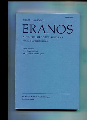 Imagen del vendedor de Eranos. Acta Philologica Suecana. A Vilelmo Lundstrm Condita. Vol. 78 Fasc. 1. a la venta por Antiquariat Buchkauz