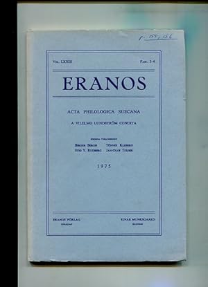 Imagen del vendedor de Eranos. Acta Philologica Suecana. A Vilelmo Lundstrm Condita. Vol. LXXIII Fasc. 3-4. a la venta por Antiquariat Buchkauz