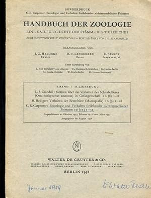 Seller image for Handbuch der Zoologie. Eine Naturgeschichte der Stmme des Tierreiches. 8. Band / 18. Lieferung. for sale by Antiquariat Buchkauz