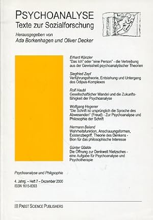 Bild des Verkufers fr Psychoanalyse - Texte zur Sozialforschung - 4.Jahrgang - Heft 7 - Dezember 2000. zum Verkauf von Antiquariat Buchkauz