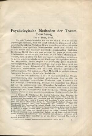 Seller image for Psychologische Methoden der Traumforschung und Methoden der Phantasieforschung und der Denkforschung. for sale by Antiquariat Buchkauz