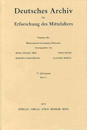 Image du vendeur pour Deutsches Archiv fr Erforschung des Mittelalters - 71. Jahrgang, Heft 1. mis en vente par Antiquariat Buchkauz