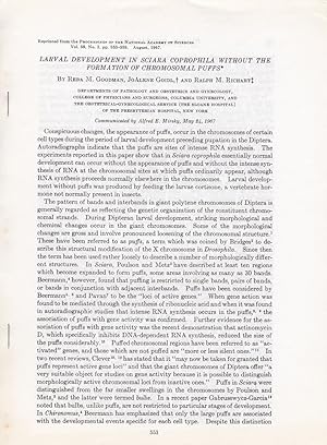 larval Development in Sciara Coprophila Without the Formation of Chromosomal Puffs by Reba M. Goo...