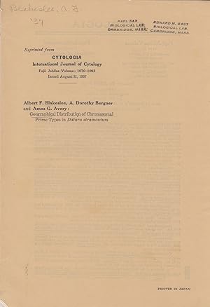 Seller image for Geographical Distribution of Chromosomal Prime Types in Datura Stramonium by Blakeslee, Albert F.; Bergner, A. Dorothy; and Avery, Amos G. for sale by Robinson Street Books, IOBA