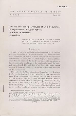 Imagen del vendedor de Genetic and Ecologic Analyses of Wild Population in Lepidoptera II. Color Pattern Variation in Melitaea chalcedona by Le Gare, Sister Mary Jude and Hovanitz, William a la venta por Robinson Street Books, IOBA