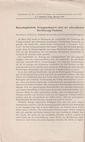 Imagen del vendedor de Rassenhygienische Propagandaarbeit unter der schwedischen Bevolkerung Finnlands by Federley, Harry a la venta por Robinson Street Books, IOBA