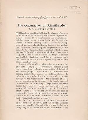 Bild des Verkufers fr The Organization of Scientific Men by J. McKeen Cattell zum Verkauf von Robinson Street Books, IOBA