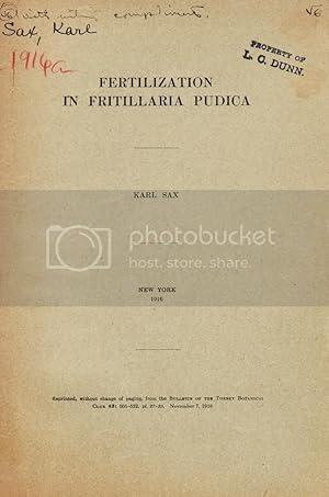 Seller image for Fertilization in Fritillaria Pudica by Sax, Karl for sale by Robinson Street Books, IOBA