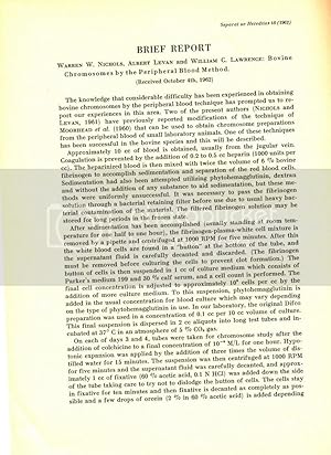Seller image for Brief Report: Bovine Chromosomes by the Peripheral Blood Method by Nichols, Warren W. Levan, Albert, and Lawrence, William C. for sale by Robinson Street Books, IOBA