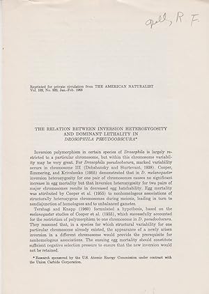 Bild des Verkufers fr The Relation Between Inversion Heterozygosity and Dominant Lethality in Drosophila Pseudoobscura by Grell, Rhoda F. zum Verkauf von Robinson Street Books, IOBA