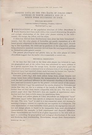 Seller image for Genetic Data on the Two Races of Colias Chrysotheme in North America and on a White Form Occurring in Each by Hovanitz, William for sale by Robinson Street Books, IOBA