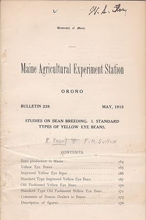 Imagen del vendedor de Studies on Bean Breeding. I. Standard Types of Yellow Eye Beans by Raymond Pearl and Frank M. Surface a la venta por Robinson Street Books, IOBA