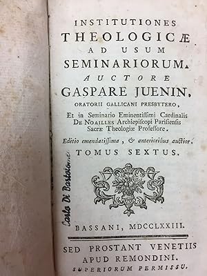 Seller image for INSTITUTIONES THEOLOGICAE AD USUM SEMINARIORUM by Juenin, Gaspare for sale by Robinson Street Books, IOBA