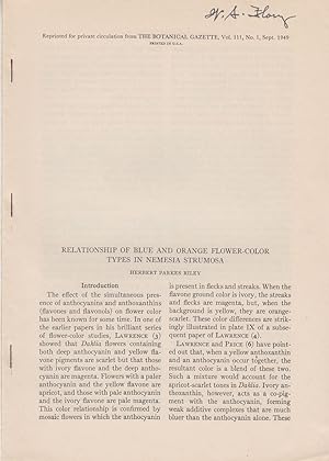 Imagen del vendedor de Relationship of Blue and Orange Flower-Color Types in Nemesia Strumosa by Riley, Herbert Parkes a la venta por Robinson Street Books, IOBA