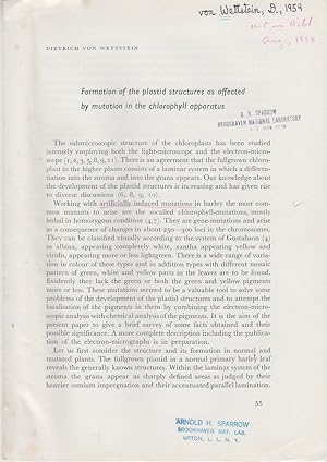 Seller image for Formation of the Plastid Structures as Affected by Mutation in the Chlorophyll Apparatus by Von Wettstein, Dietrich for sale by Robinson Street Books, IOBA