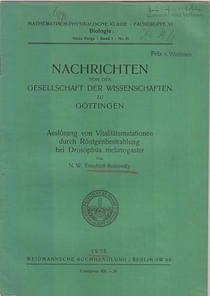 Seller image for Auslosung von Vitalitatsmutationen durch Rontgenbestrahlung bei Drosophila melanogaster by Timofeeff-Ressovsky, N.W. for sale by Robinson Street Books, IOBA