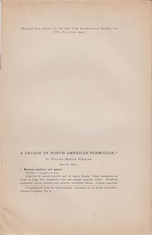 Bild des Verkufers fr A Decade of North American Formicidae by Wheeler, William Morton zum Verkauf von Robinson Street Books, IOBA