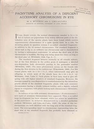 Imagen del vendedor de Pachytene Analysis of a Deficient Accessory Chromosome in Rye by Muntzing, Arne and Lima-de-Faria, A. a la venta por Robinson Street Books, IOBA