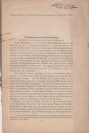 Bild des Verkufers fr Ein Compressorium mit Durchstromung by Ziegler, Heinrich Ernst zum Verkauf von Robinson Street Books, IOBA