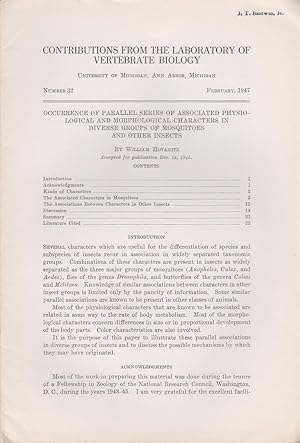 Seller image for Occurrence of Parallel Series of Associated Physiological and Morphological Characters in Diverse Groups of Mosquitos and Other Insects by Hovanitz, William for sale by Robinson Street Books, IOBA