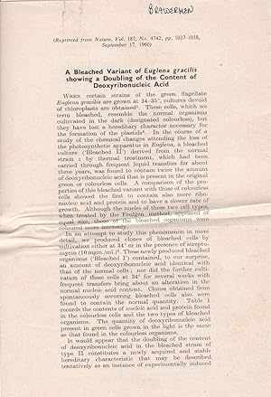 Bild des Verkufers fr A Bleached Variant of Euglena Gracilis showing a doubling of the content of Deoxyribonucleic Acid by George Brawerman, Carole A. Rebman, Erwin Chargaff zum Verkauf von Robinson Street Books, IOBA