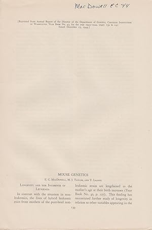 Seller image for Mouse Genetics by MacDowell, E.C.; Taylor, M.J.; and Laanes, T. for sale by Robinson Street Books, IOBA