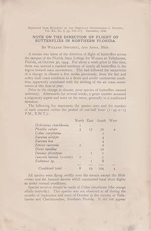 Imagen del vendedor de Note on the Direction of Flight of Butterflies in Northern Florida by Hovanitz, William a la venta por Robinson Street Books, IOBA