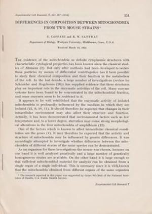 Seller image for Differences in Composition between Mitochondria from Two Mouse Strains by Caspari, E. and Santway, R.W. for sale by Robinson Street Books, IOBA