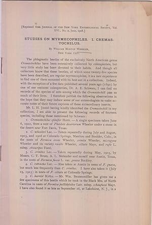 Bild des Verkufers fr Studies on Myrmecophiles. I. Cremas-Tochilus by Wheeler, William Morton zum Verkauf von Robinson Street Books, IOBA
