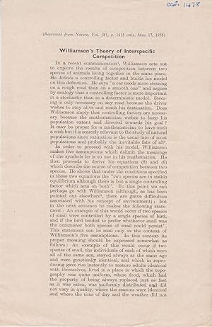 Imagen del vendedor de Williamson's Theory of Interspecific Competition by Andrewartha, H.G. and Browning, T.O. a la venta por Robinson Street Books, IOBA