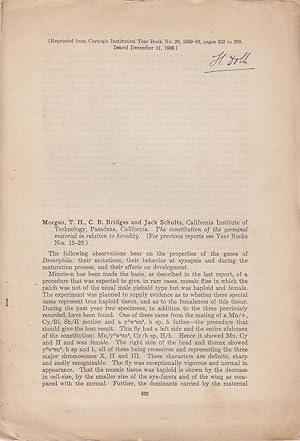 Imagen del vendedor de The Constitution of the Germinal Material in Relation to Heredity by Morgan, T.H.; Bridges, C.B.; Schultz, Jack a la venta por Robinson Street Books, IOBA