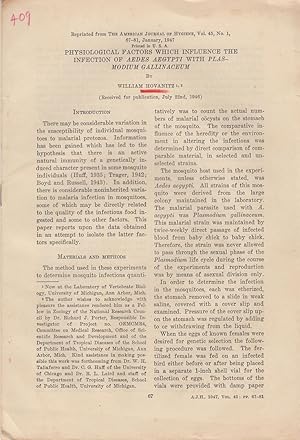 Seller image for Physiological Factors Which Influence the Infection of Aedes Aegypti with Plasmodium Gallinaceum by Hovanitz, William for sale by Robinson Street Books, IOBA