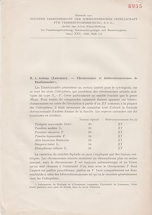 Seller image for Chromosomes et Heterochromosomes de Tenebrionides by Guenin, H.-A. for sale by Robinson Street Books, IOBA