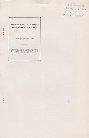 Imagen del vendedor de Inheritance of the "Eyebrow" Gene in Nemesia Strumosa by Riley, Herbert Parkes a la venta por Robinson Street Books, IOBA