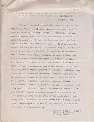 Seller image for A Correlation Between Separation of the Two Chromosome Groups in Somatic Reduction and Their Degree of Homologous Segregation by Patau, Klaus for sale by Robinson Street Books, IOBA