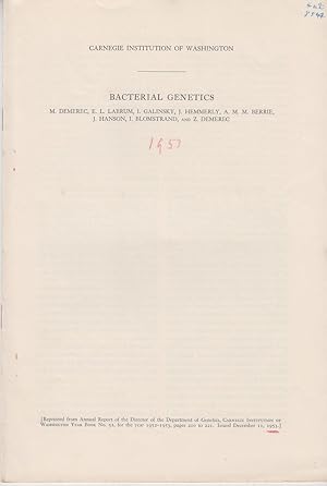 Image du vendeur pour Bacterial Genetics by Demerec, M.; Labrum, E.L.; Galinsky, I.; Hemmerly, J.; Berrie, A.M.M.; Hanson, J.; Blomstrand, I.; and Demerec, Z. mis en vente par Robinson Street Books, IOBA