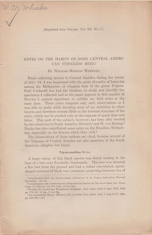 Bild des Verkufers fr Notes on the Habits of Some Central American Stingless Bees by Wheeler, William Morton zum Verkauf von Robinson Street Books, IOBA