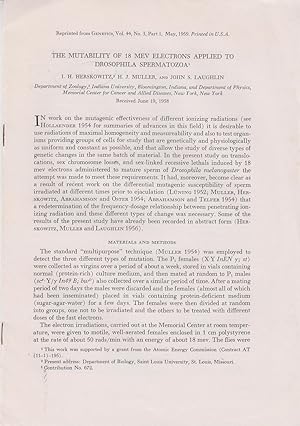 Imagen del vendedor de The Mutability of 18 Mev Electrons Applied to Drosophila Spermatozoa by Herskowitz, Irwin H.; Muller, H.J.; and Laughlin, John S. a la venta por Robinson Street Books, IOBA