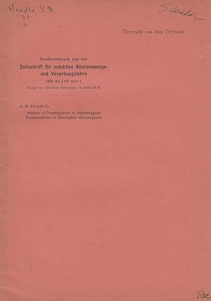 Imagen del vendedor de Studies of Crossing-over in Heterozygous Translocation in Drosophila melanogaster by Beadle, G.W. a la venta por Robinson Street Books, IOBA