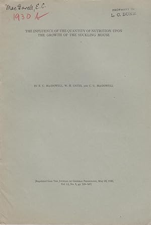 Seller image for The Influence of the Quantity of Nutrition upon the Growth of the Suckling Mouse by MacDowell, E.C.; Gates, W.H.; and MacDowell, C.G. for sale by Robinson Street Books, IOBA